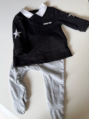 Givenchy Black Polo Top with Gray Footed Leggings - Kids